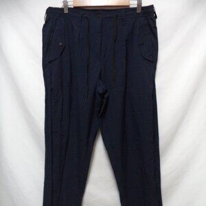 Paskho navy blue partial elastic waist pants pockets tapered Size Sz Large Lg L